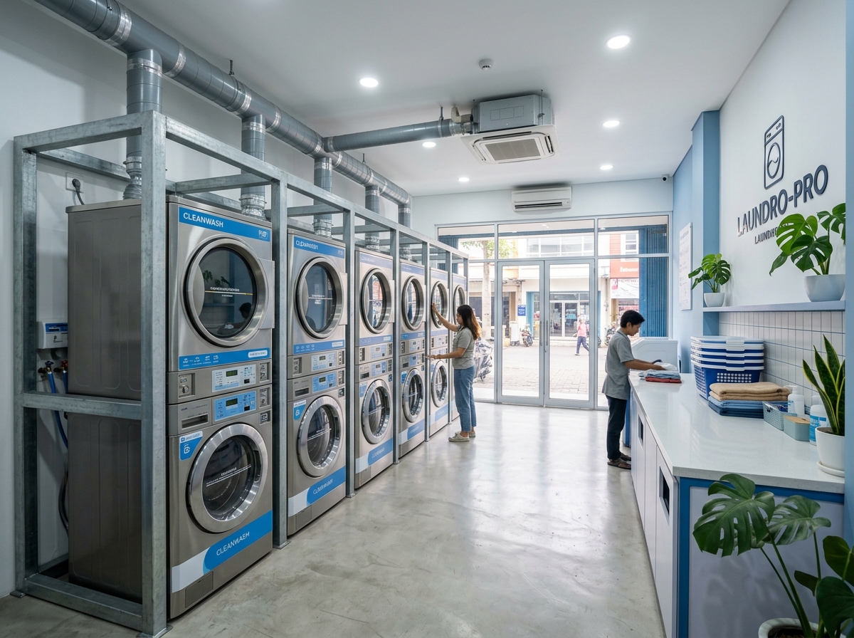 Fabrikasi Partisi Booth Rangka Hollow Galvanis Laundry Medan